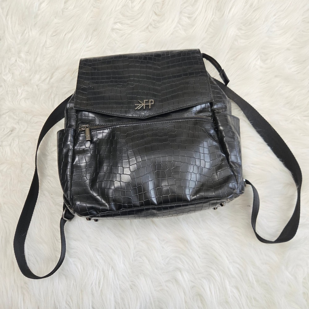 Freshly Picked Black‎ Croc Embossed Classic Mini Vegan Leather Backpack Bag